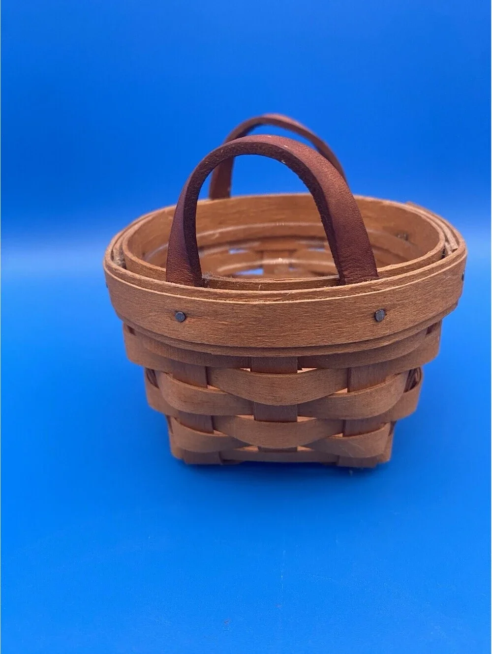 Longaberger Handwoven Miniature Basket w/ Leather Handles - 1995 - 4.75